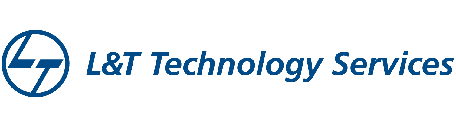Blaues Logo mit dem Text "L&T Technology Services" auf transparentem Hintergrund